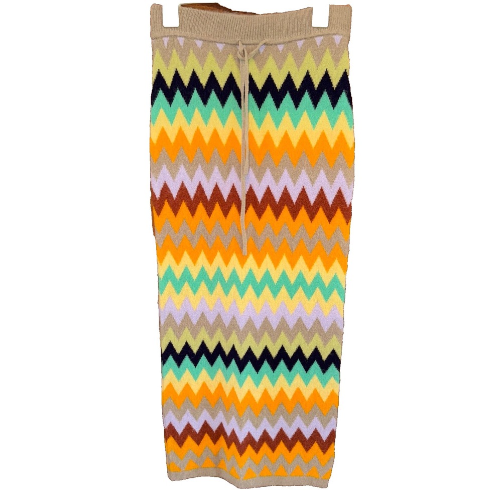 tracy reese midi skirt Chevron Knit Multicolor Zig Zag Boho Retro statement Sz M